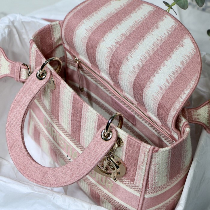 D*or medium lady d-lite bag pink stripes embroidery