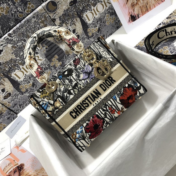 D*or medium lady d-lite bag multicolor mille fleurs embroidery