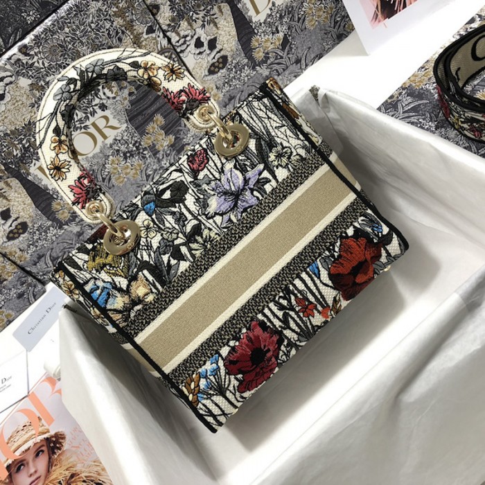 D*or medium lady d-lite bag multicolor mille fleurs embroidery
