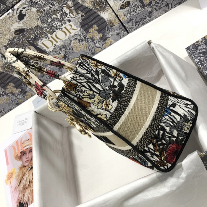 D*or medium lady d-lite bag multicolor mille fleurs embroidery
