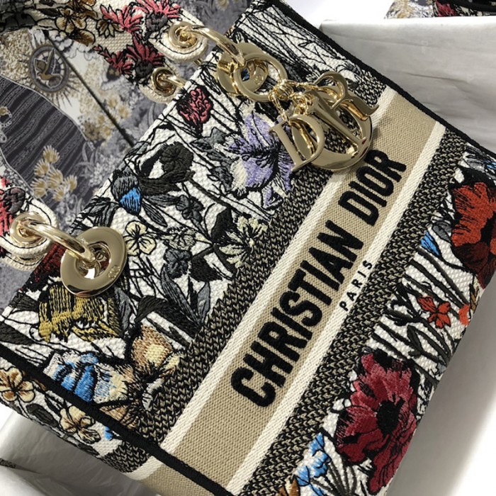 D*or medium lady d-lite bag multicolor mille fleurs embroidery