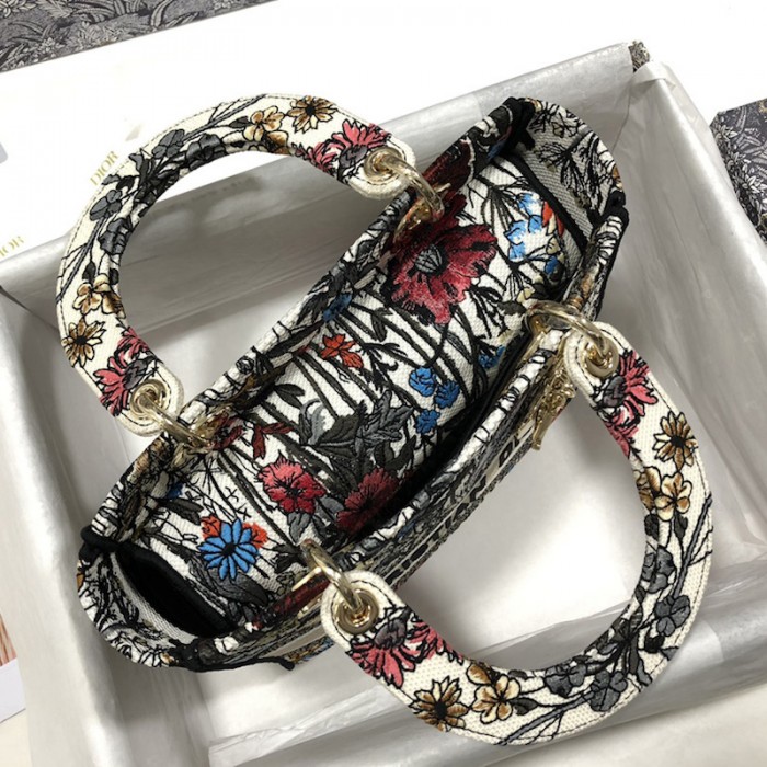 D*or medium lady d-lite bag multicolor mille fleurs embroidery