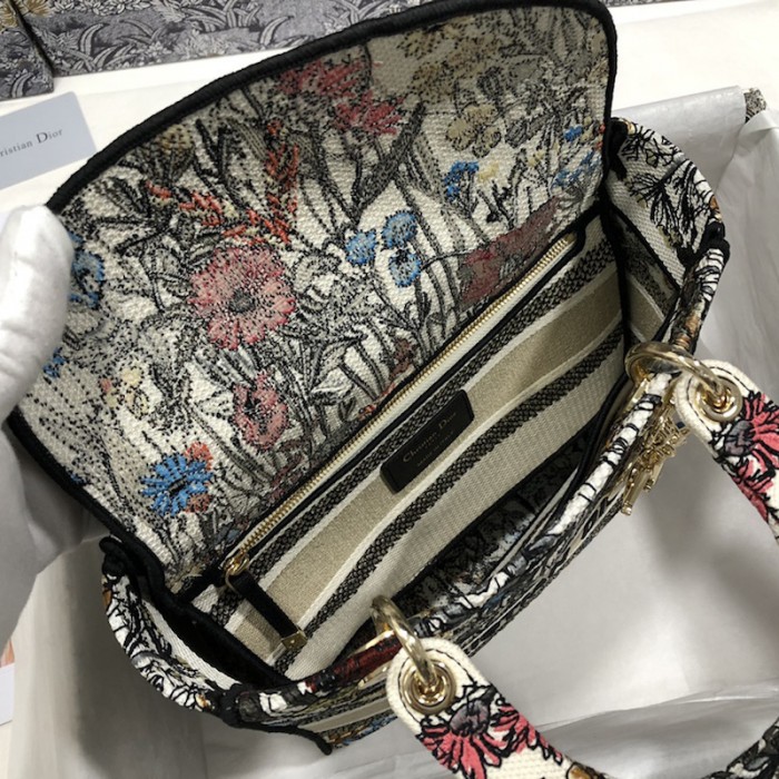 D*or medium lady d-lite bag multicolor mille fleurs embroidery