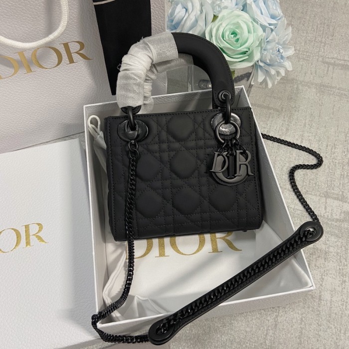 mini lady D*or bag black ultramatte cannage calfskin