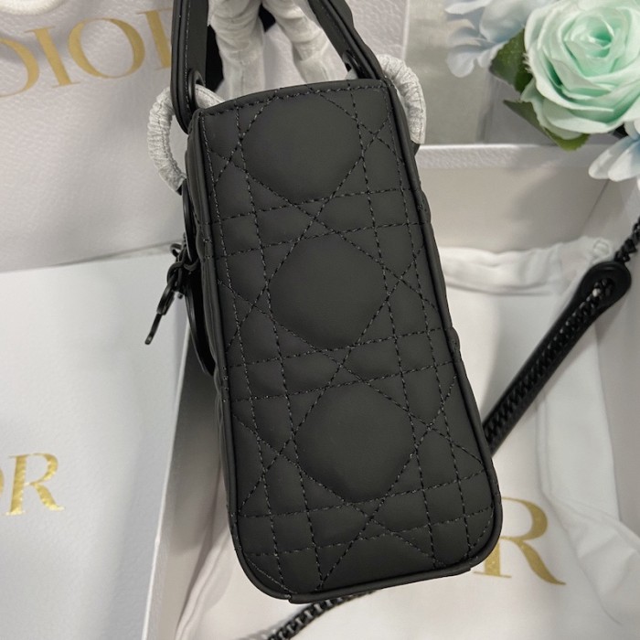 mini lady D*or bag black ultramatte cannage calfskin