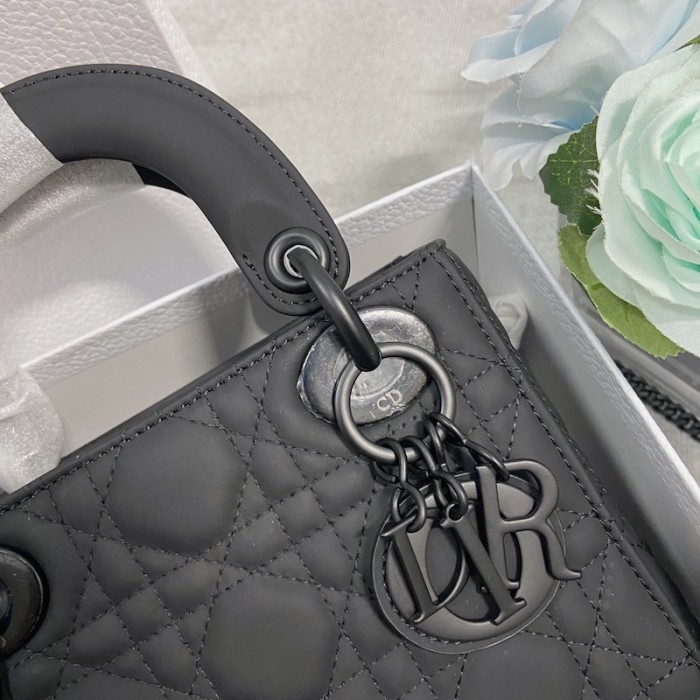 mini lady D*or bag black ultramatte cannage calfskin