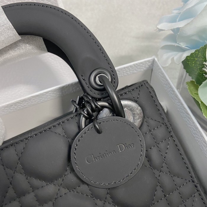 mini lady D*or bag black ultramatte cannage calfskin