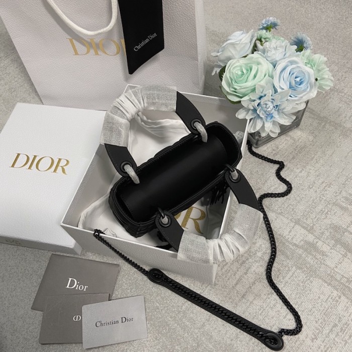 mini lady D*or bag black ultramatte cannage calfskin