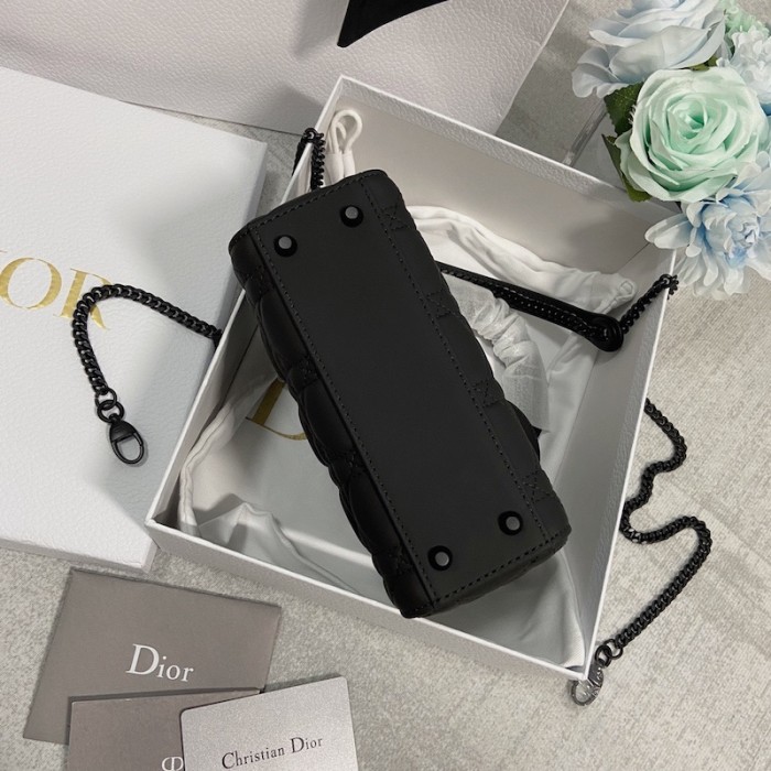 mini lady D*or bag black ultramatte cannage calfskin
