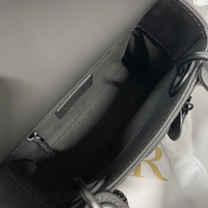 mini lady D*or bag black ultramatte cannage calfskin