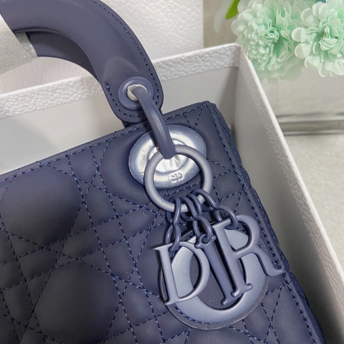mini lady D*or bag blue ultramatte cannage calfskin