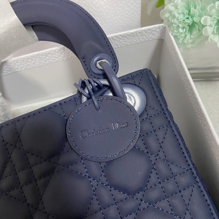 mini lady D*or bag blue ultramatte cannage calfskin