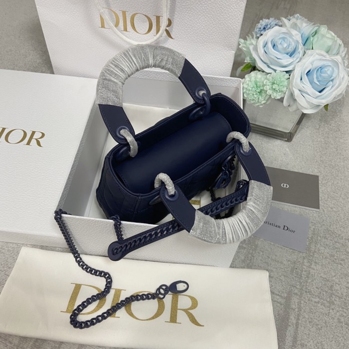 mini lady D*or bag blue ultramatte cannage calfskin