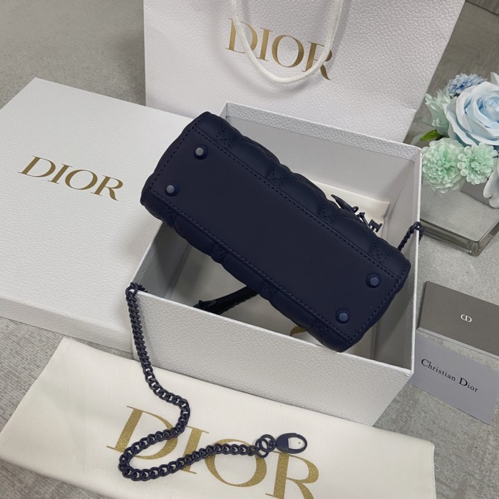 mini lady D*or bag blue ultramatte cannage calfskin