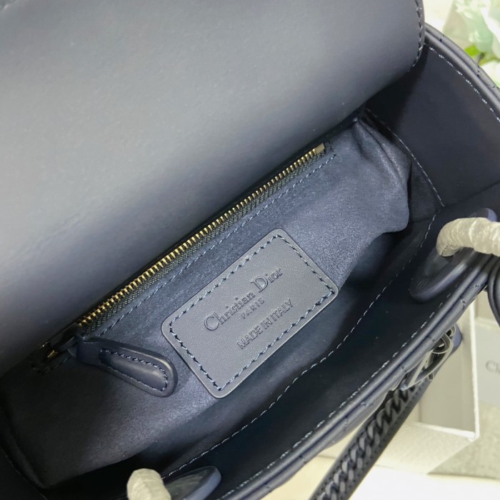 mini lady D*or bag blue ultramatte cannage calfskin