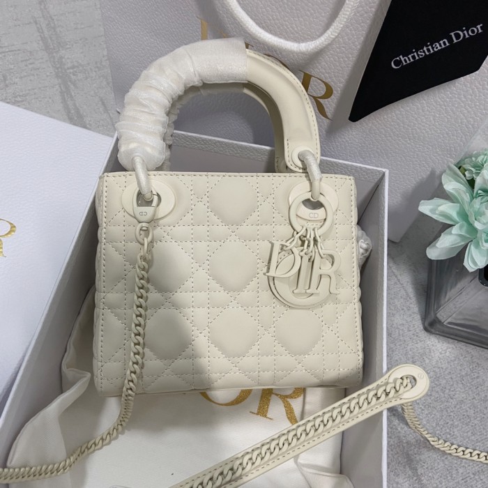 mini lady D*or bag white ultramatte cannage calfskin