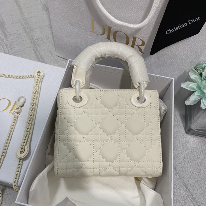mini lady D*or bag white ultramatte cannage calfskin