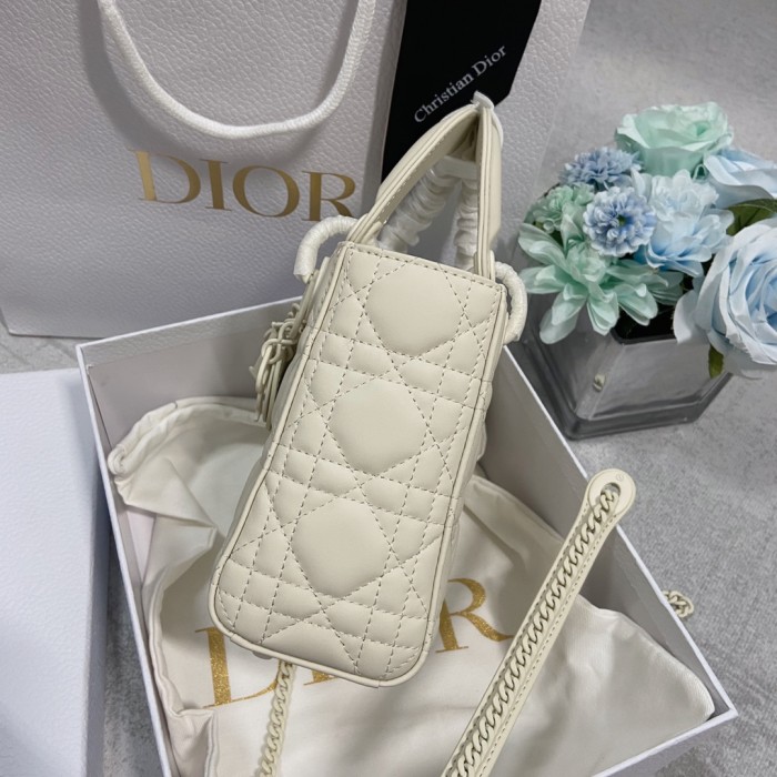 mini lady D*or bag white ultramatte cannage calfskin