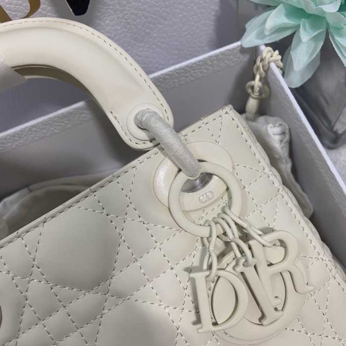 mini lady D*or bag white ultramatte cannage calfskin