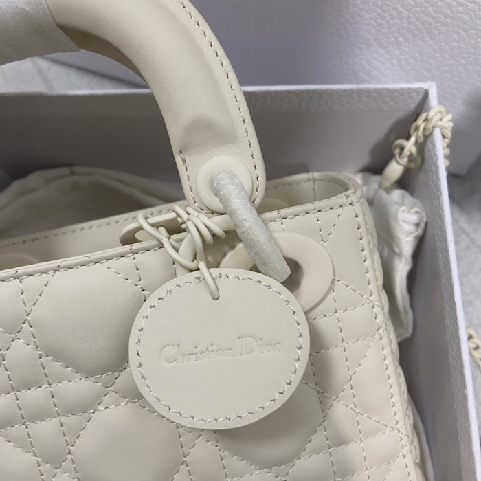mini lady D*or bag white ultramatte cannage calfskin
