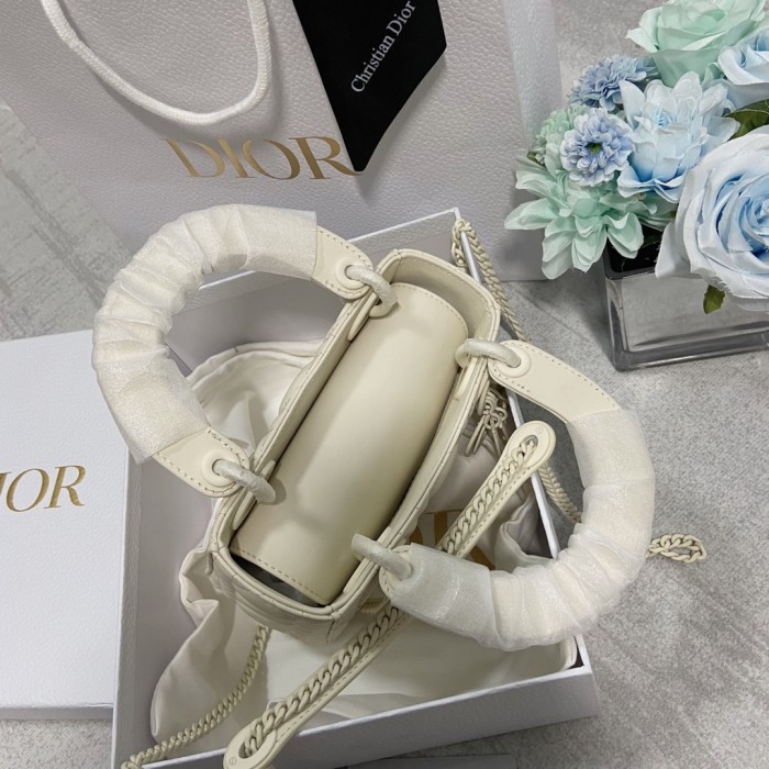 mini lady D*or bag white ultramatte cannage calfskin