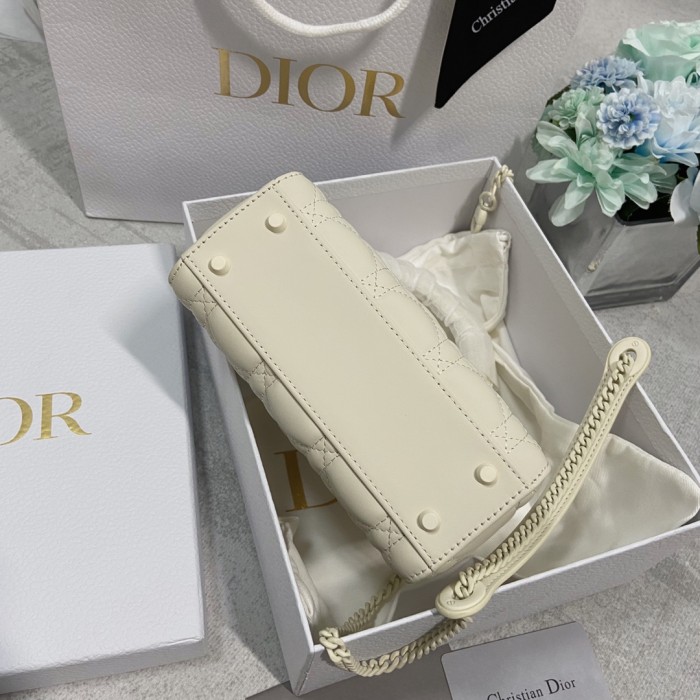 mini lady D*or bag white ultramatte cannage calfskin