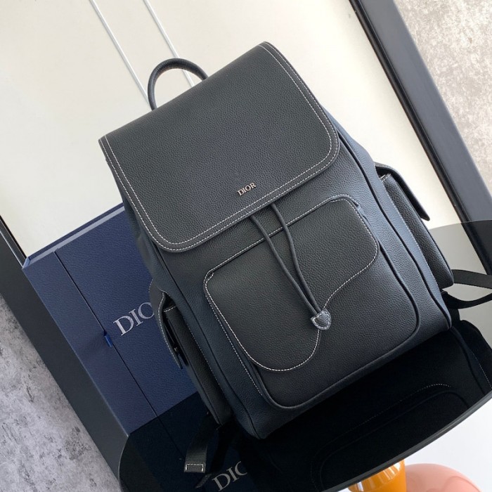 D*or saddle backpack black grained calfskin