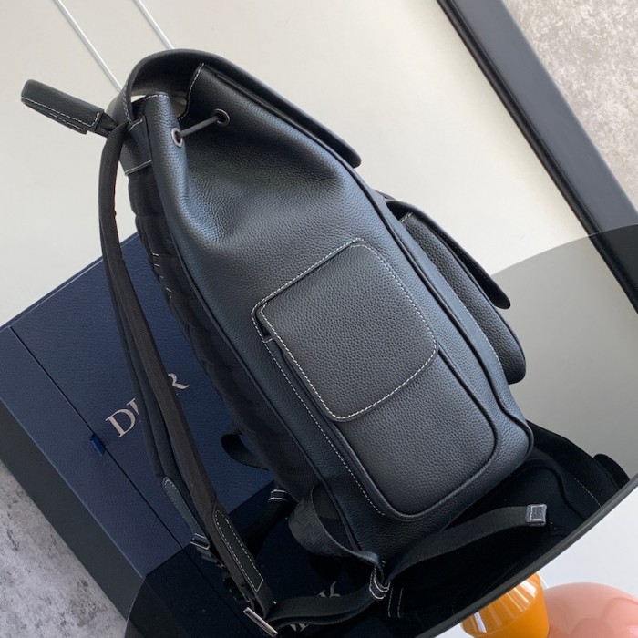 D*or saddle backpack black grained calfskin