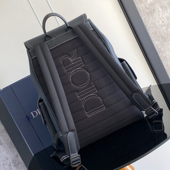 D*or saddle backpack black grained calfskin
