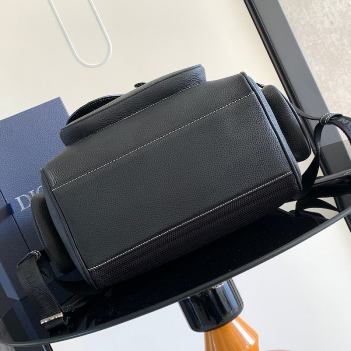 D*or saddle backpack black grained calfskin