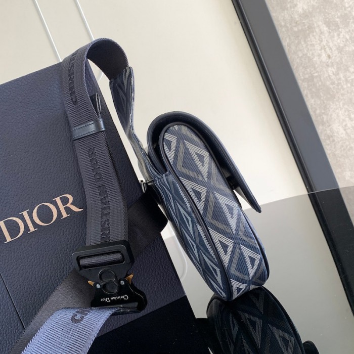 D*or saddle bag navy blue cd diamond canvas and smooth calfskin