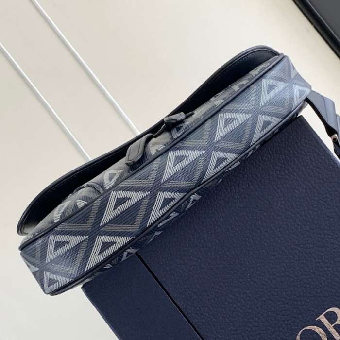 D*or saddle bag navy blue cd diamond canvas and smooth calfskin