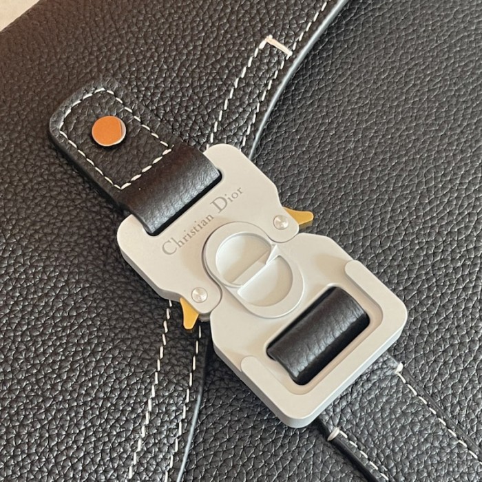 D*or saddle bag with strap black grained calfskin