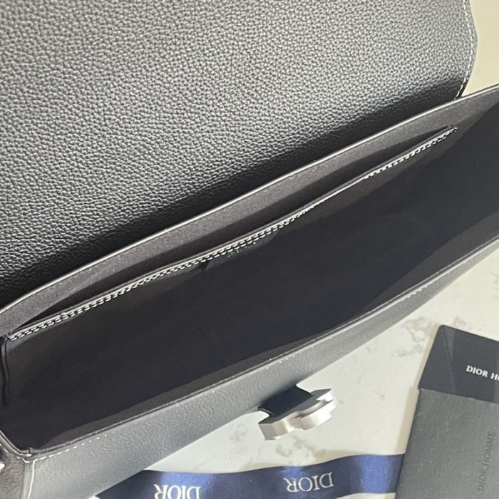 D*or saddle bag with strap black grained calfskin