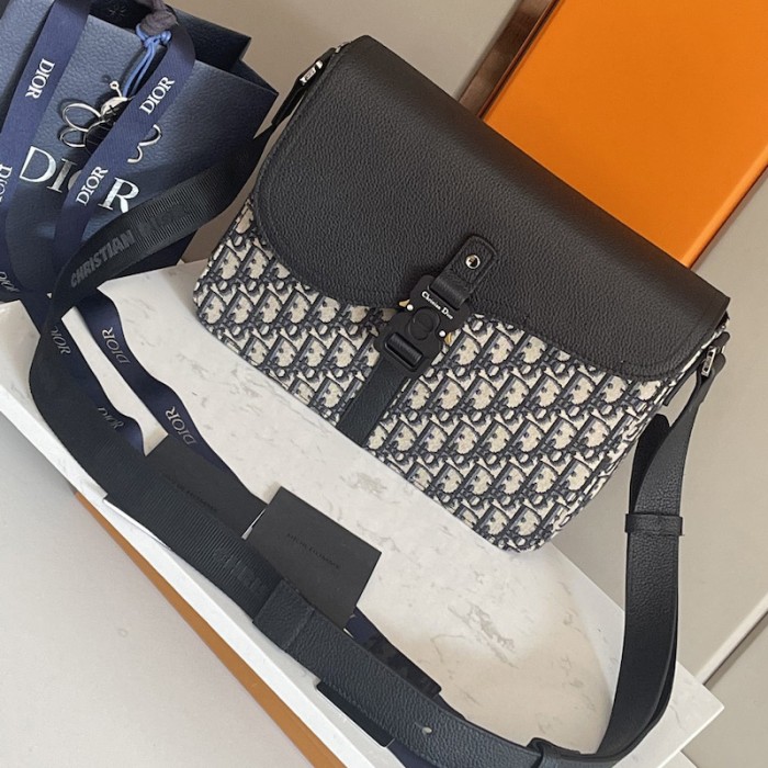D*or saddle bag with strap beige and black D*or oblique jacquard