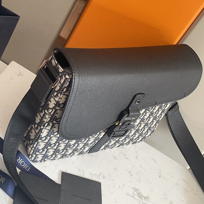 D*or saddle bag with strap beige and black D*or oblique jacquard