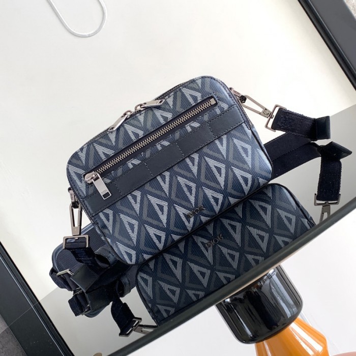 D*or safari bag with strap navy blue cd diamond canvas