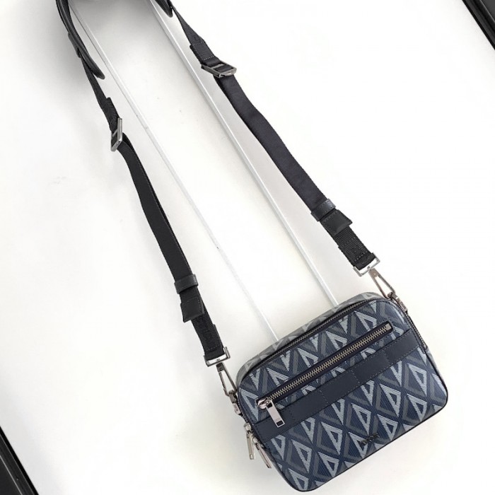 D*or safari bag with strap navy blue cd diamond canvas