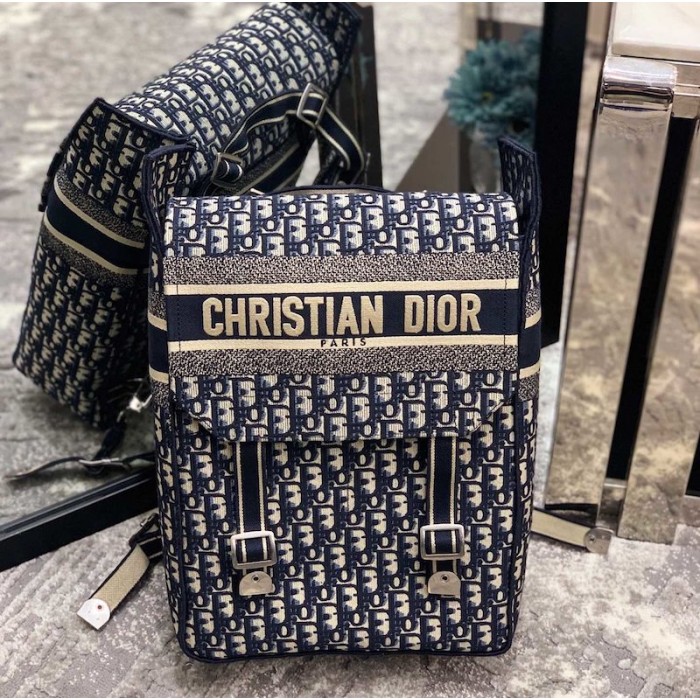 D*or embroidered canvas backpack blue
