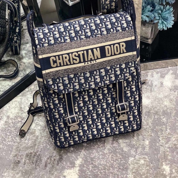 D*or embroidered canvas backpack blue