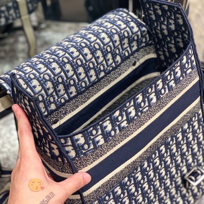 D*or embroidered canvas backpack blue