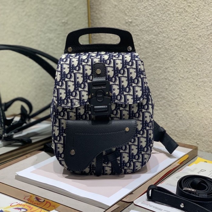 D*or oblique jacquard mini saddle backpack blue
