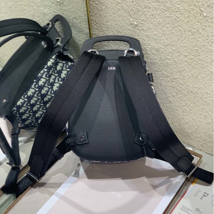 D*or oblique jacquard mini saddle backpack blue
