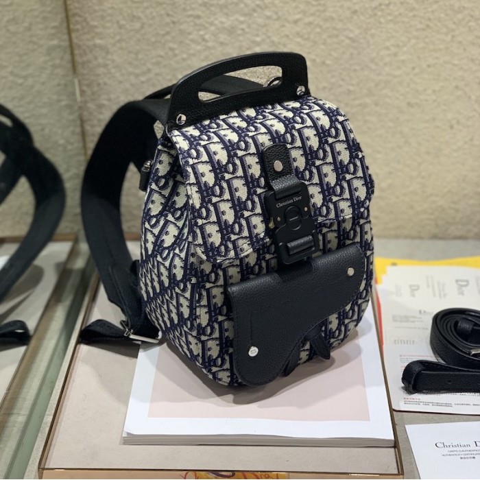D*or oblique jacquard mini saddle backpack blue