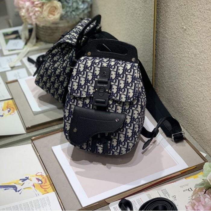 D*or oblique jacquard mini saddle backpack blue