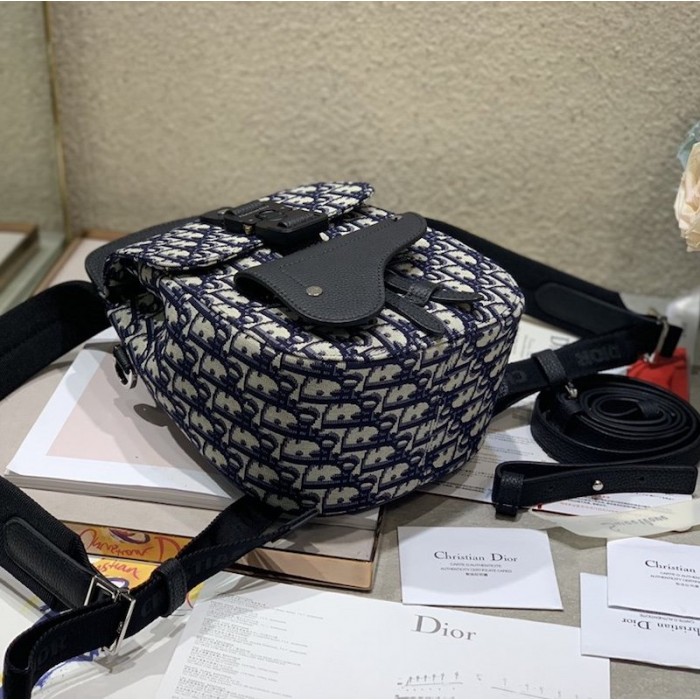 D*or oblique jacquard mini saddle backpack blue