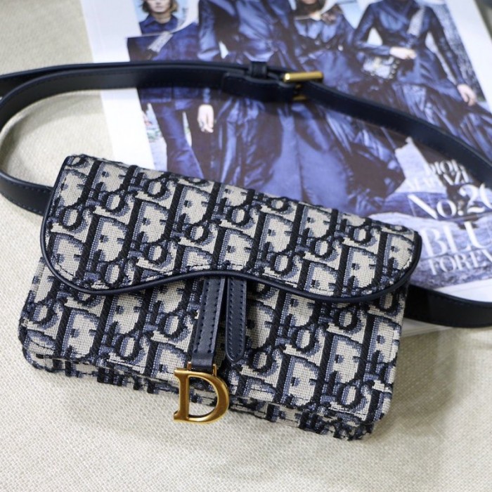 new D*or oblique saddle belt bag blue