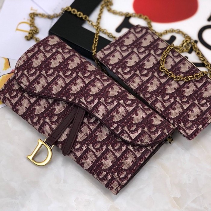 D*or oblique saddle wallet burgundy
