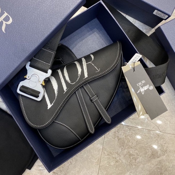 D*or saddle bag black grained calfskin with D*or and shawn signature