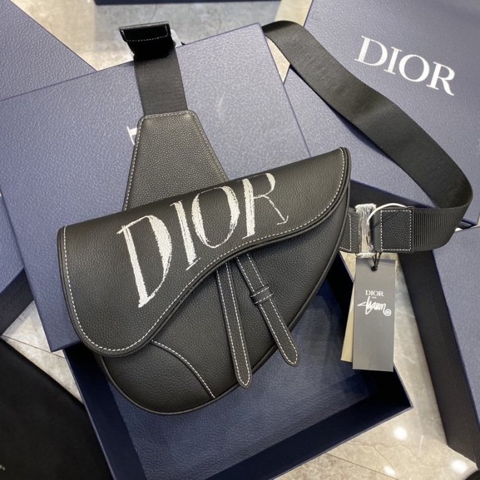 D*or saddle bag black grained calfskin with D*or and shawn signature